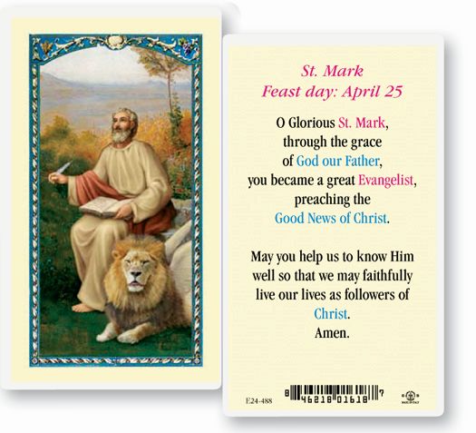 St Mark Laminated Holy Card, # 99886