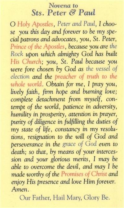 Novena to Sts. Peter & Paul, Laminated Holy Card,. # 99896.