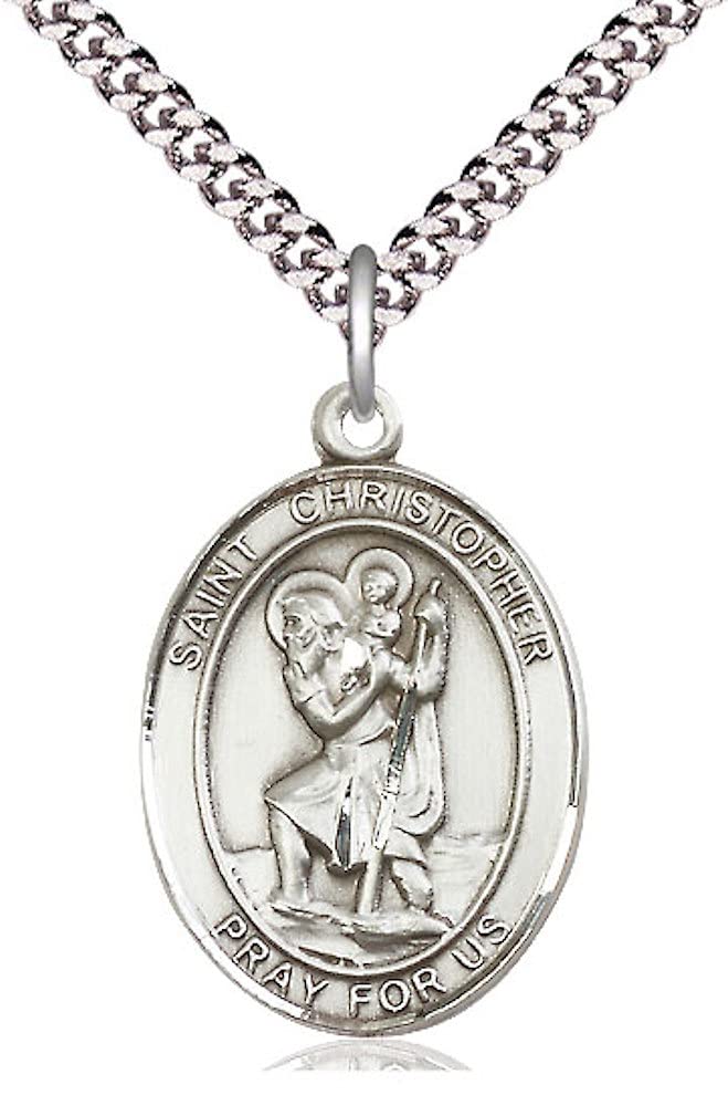 St. Christopher Medal in Fine Pewter, 1" tall, Your Choice of Chain, # 5117