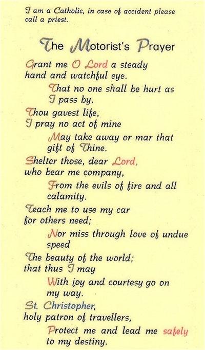 St. Christopher The Motorist's Prayer Laminated Holy Card, # 99928