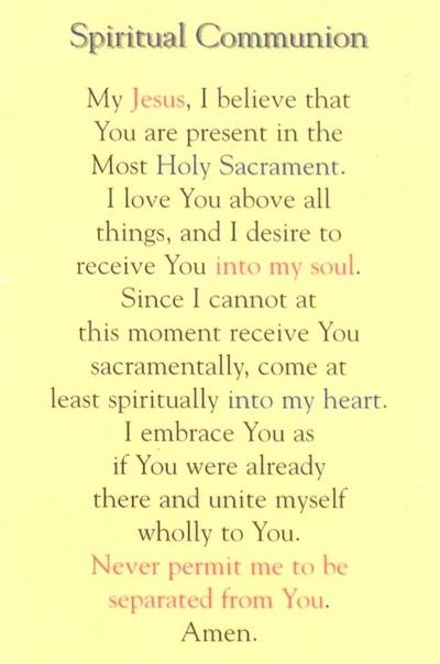 Spiritual Communion Prayer, Laminated Holy Card,. # 99958
