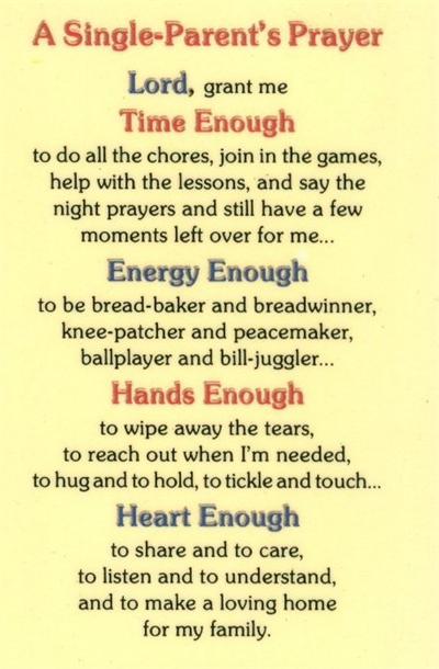 A Single - Parent's Prayer, Laminated Holy Card,. # 99995