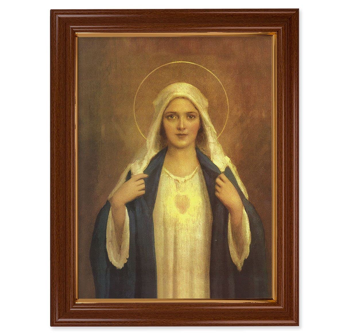 Chambers Immaculate Heart Picture, 15-1/2"x19-1/2 Walnut Finish Frame with Thin Gold Lip, Textured Italian Print # 22219