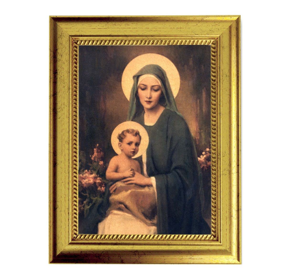 Chambers: Madonna & Child 6-3/4"x8-3/4 Antique Gold Frame with Rope Detail Lip, Textured # 28018