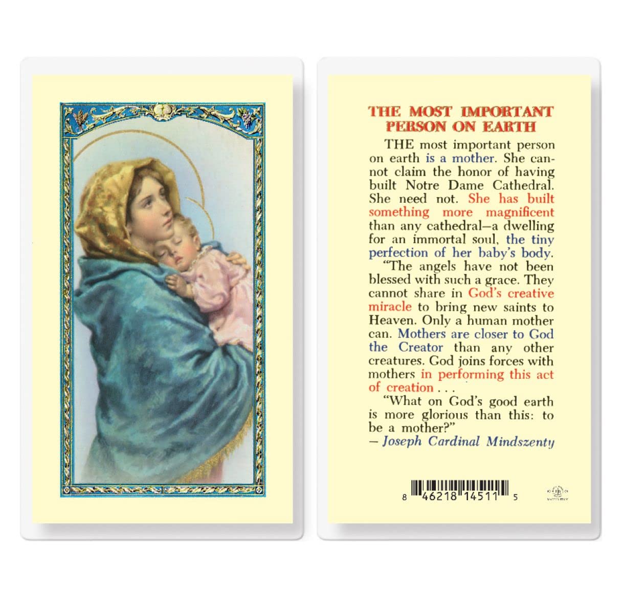 Mother's Prayer Laminated Holy Card, 25-Pack, # 59063