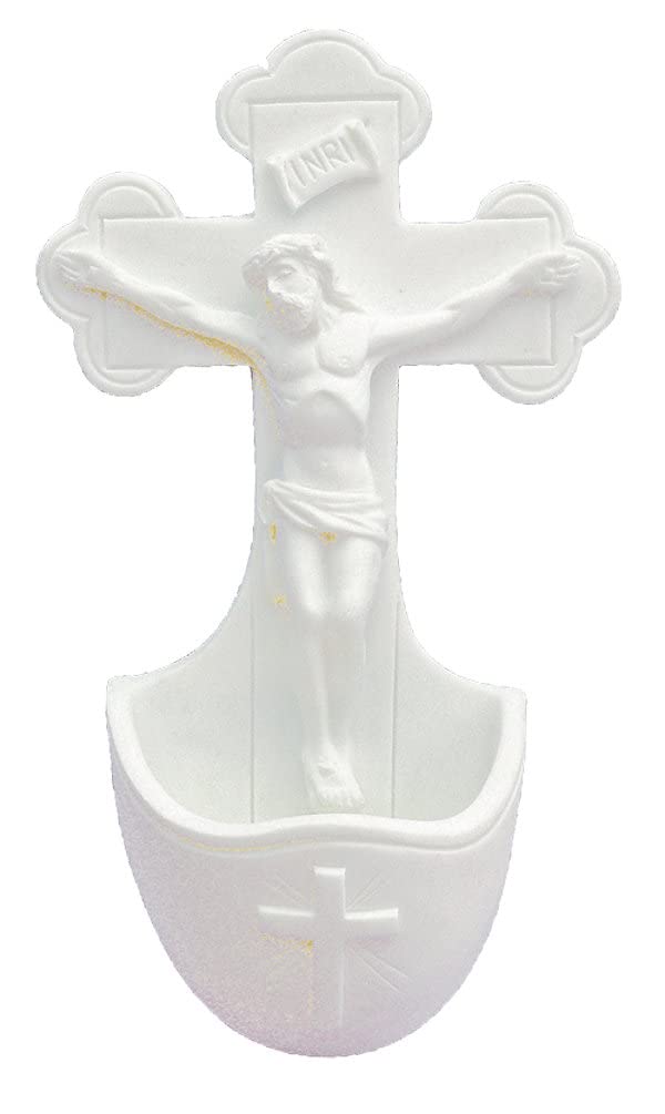 Crucifixion Holy Water Font in White Alabaster, 5.5", Made in Italy, 2-Count Value Pack, 14655