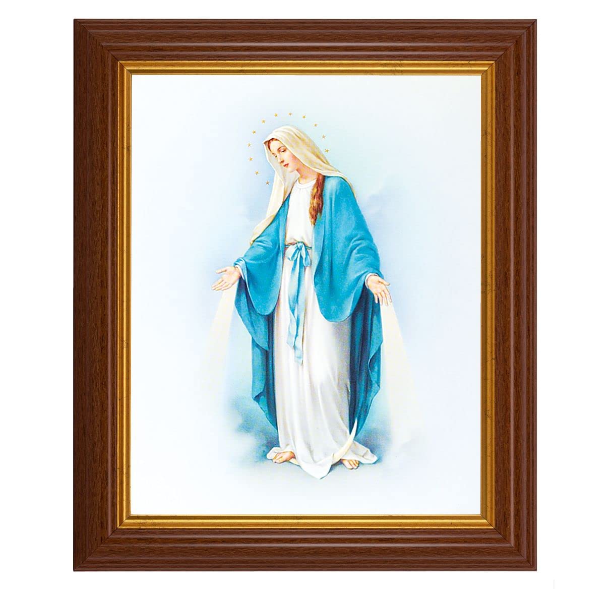 Our Lady of Grace, 10.5"x12.5" Walnut Finished Fluted Frame, Gold Beaded Lip, Italian Print # 26985