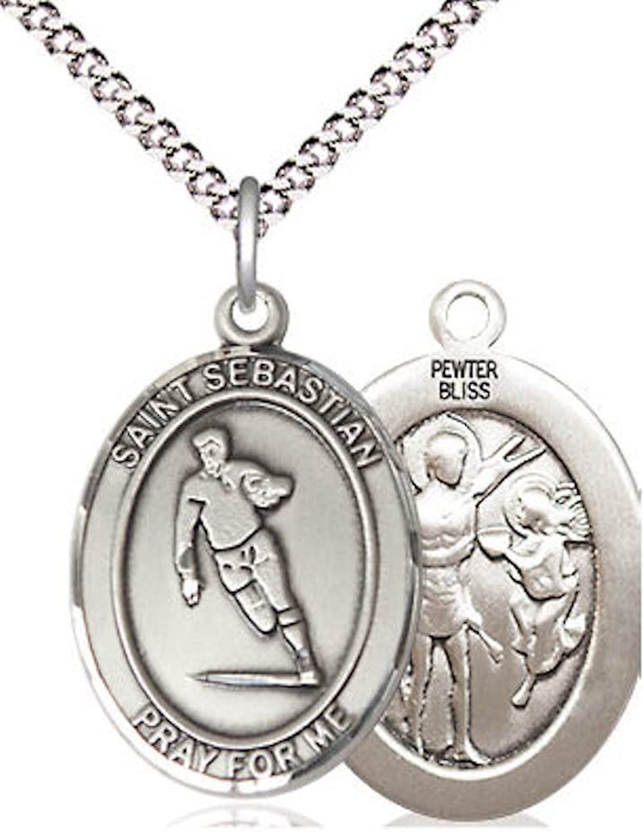 Rugby / St. Sebastian Medal in Fine Pewter, 3/4", Your Choice of Chain # 17449
