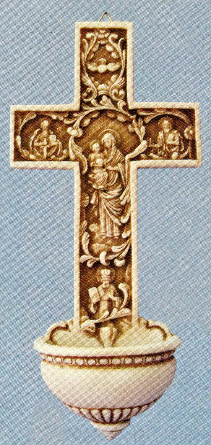 A beautiful True Church Cross Font in antiqued alabaster, 12". Made in Italy., 98716