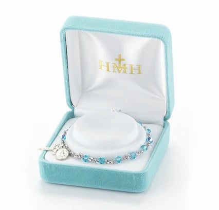 4mm Aqua Swarovski & Sterling Rosary Bracelet, 7.5" # 29382