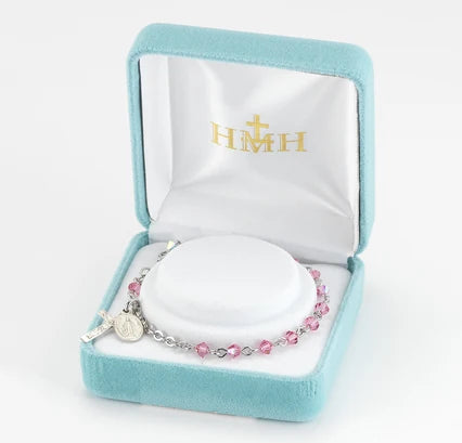 4mm Pink Swarovski & Sterling Rosary Bracelet, 7.5", # 29384