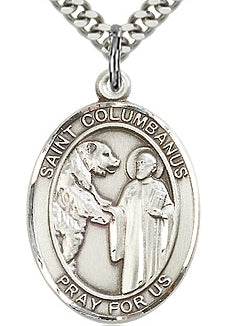 St. Columbanus Sterling Silver Medal, 3/4"x9/16", Your Choice of Chain, # 64600