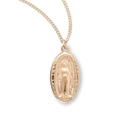 16kt Gold over Sterling Silver Miraculous Medal, 7/8". 18" Gold Plated Curb Chain, #104438
