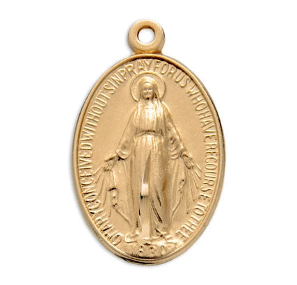 16kt Gold over Sterling Silver Miraculous Medal, 11/16", 18" Gold Plated Curb Chain, #104453.