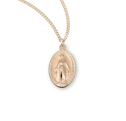 16kt Gold over Sterling Silver Miraculous Medal, 13/16", 18" Gold Plated Curb Chain, #104452.