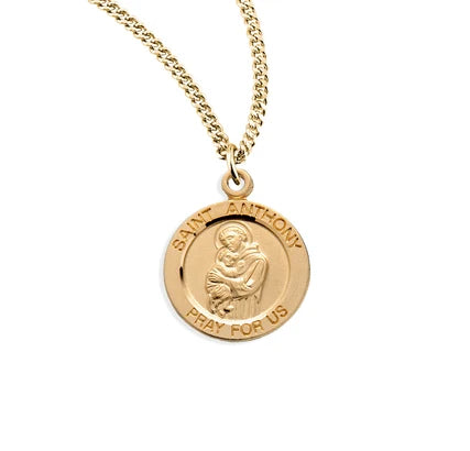 St. Anthony 16kt Gold over Sterling Medal, .8", 18" Gold Plated Curb Chain, # 21916