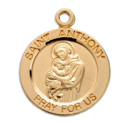 St. Anthony 16kt Gold over Sterling Medal, .8", 18" Gold Plated Curb Chain, # 21916