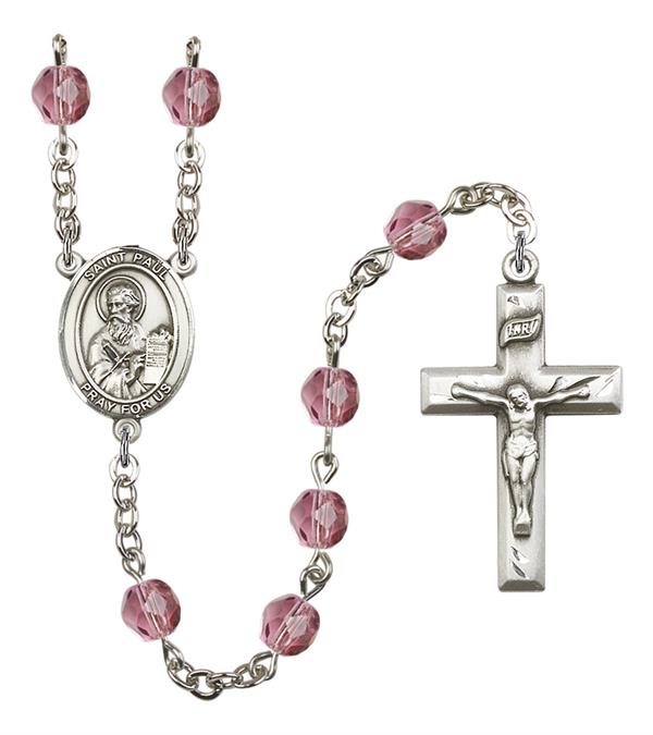 St. Paul the Apostle, 6mm Fire Polished Amethyst Beads. Silver Plate, # 15202