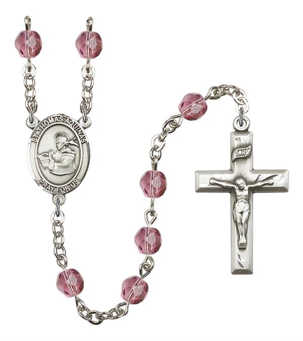 St. Thomas Aquinas Rosary, 6mm Fire Polished Amethyst Beads, Silver Plate, # 15228