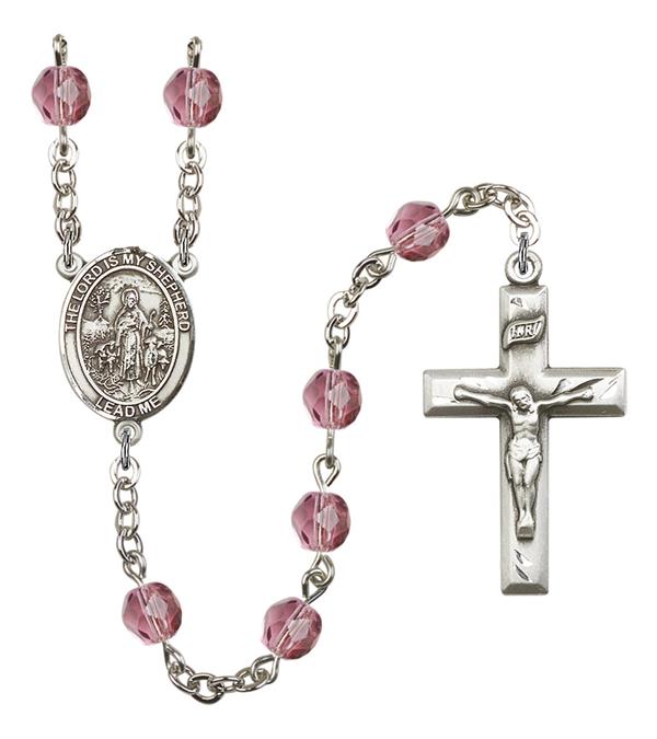 The Lord is my Shepherd Rosary, 6mm Fire Polished Amethyst Beads, Silver Plate, # 15249