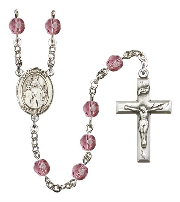 St. Maria Stein Rosary, 6mm Fire Polished Amethyst Beads, Silver Plate, # 15264