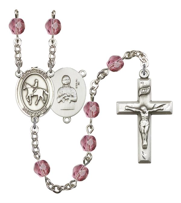 St. Kateri / Equestrian Rosary, 6mm Fire Polished Amethyst Beads, Silver Plate, # 15311