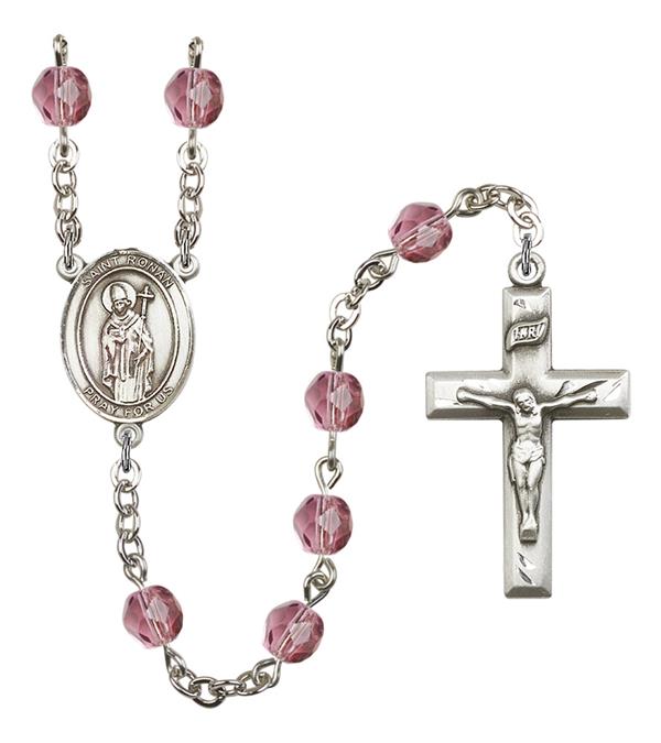 St. Ronan Rosary, 6mm Fire Polished Amethyst Beads, Silver Plate, # 15449