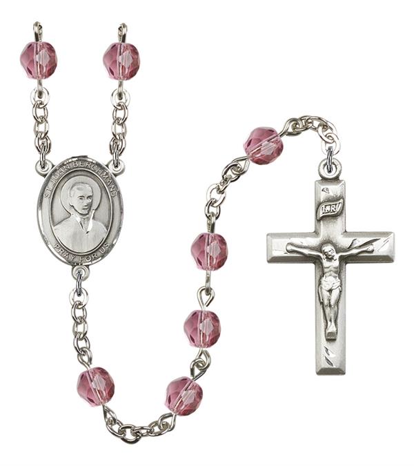 St. John Berchmans Rosary, 6mm Fire Polished Amethyst Beads, Silver Plate, # 15506