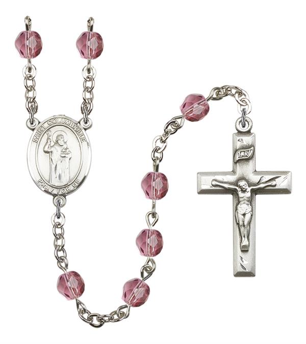 St. Columbkille Rosary, 6mm Fire Polished Amethyst Beads, Silver Plate, # 15536