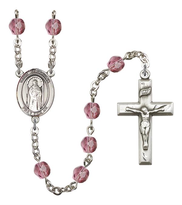 St. Seraphina Rosary, 6mm Fire Polished Amethyst Beads, Silver Plate, # 15544