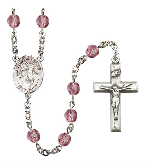 Sts. Peter & Paul Rosary, 6mm Fire Polished Amethyst Beads, Silver Plate, # 15549