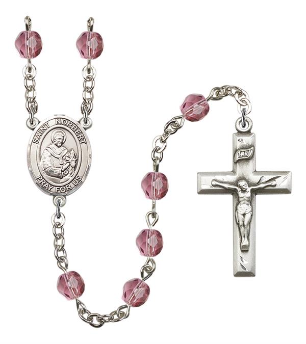 St. Norbert of Xanten Rosary, 6mm Fire Polished Amethyst Beads, Silver Plate, # 15583