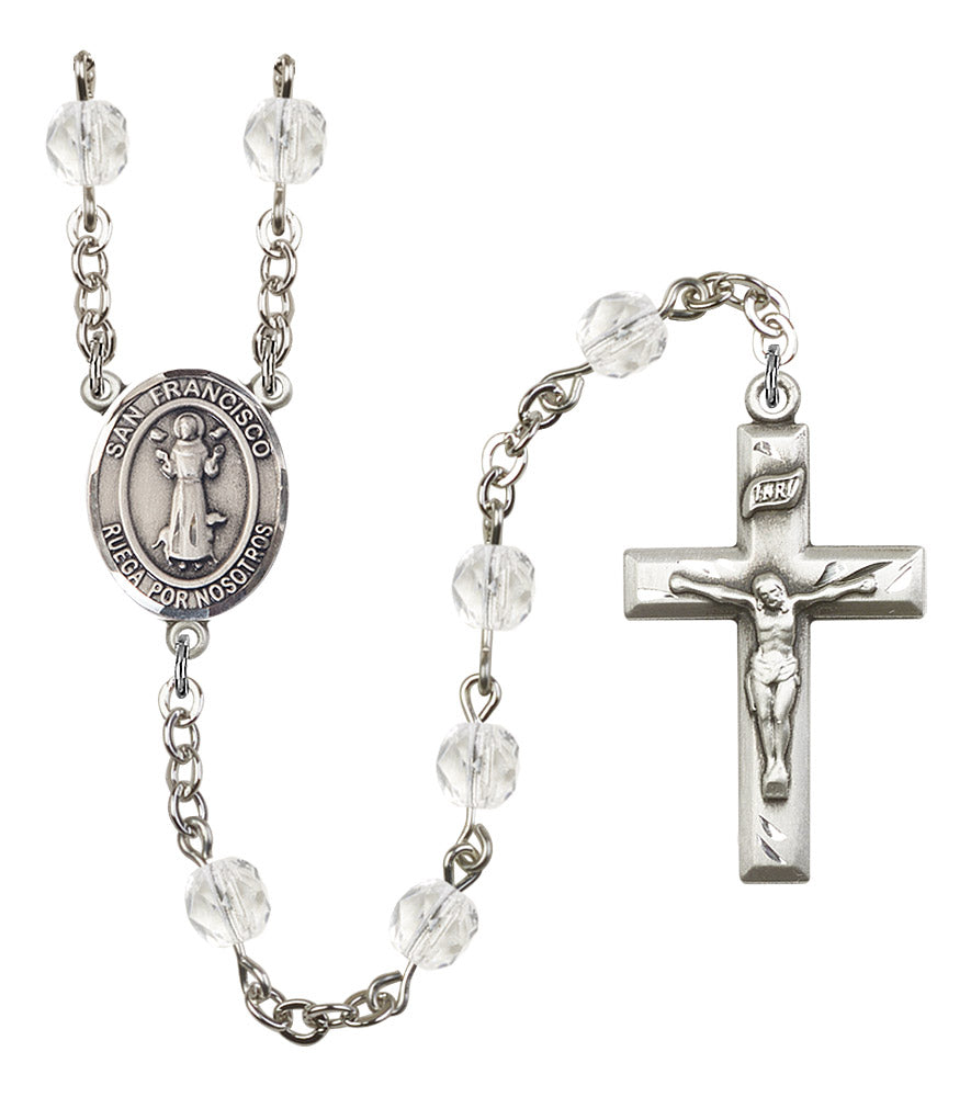 San Francisco Spanish Rosary, 6mm Fire Polished Crystal Beads, Silver Plate, # 16343