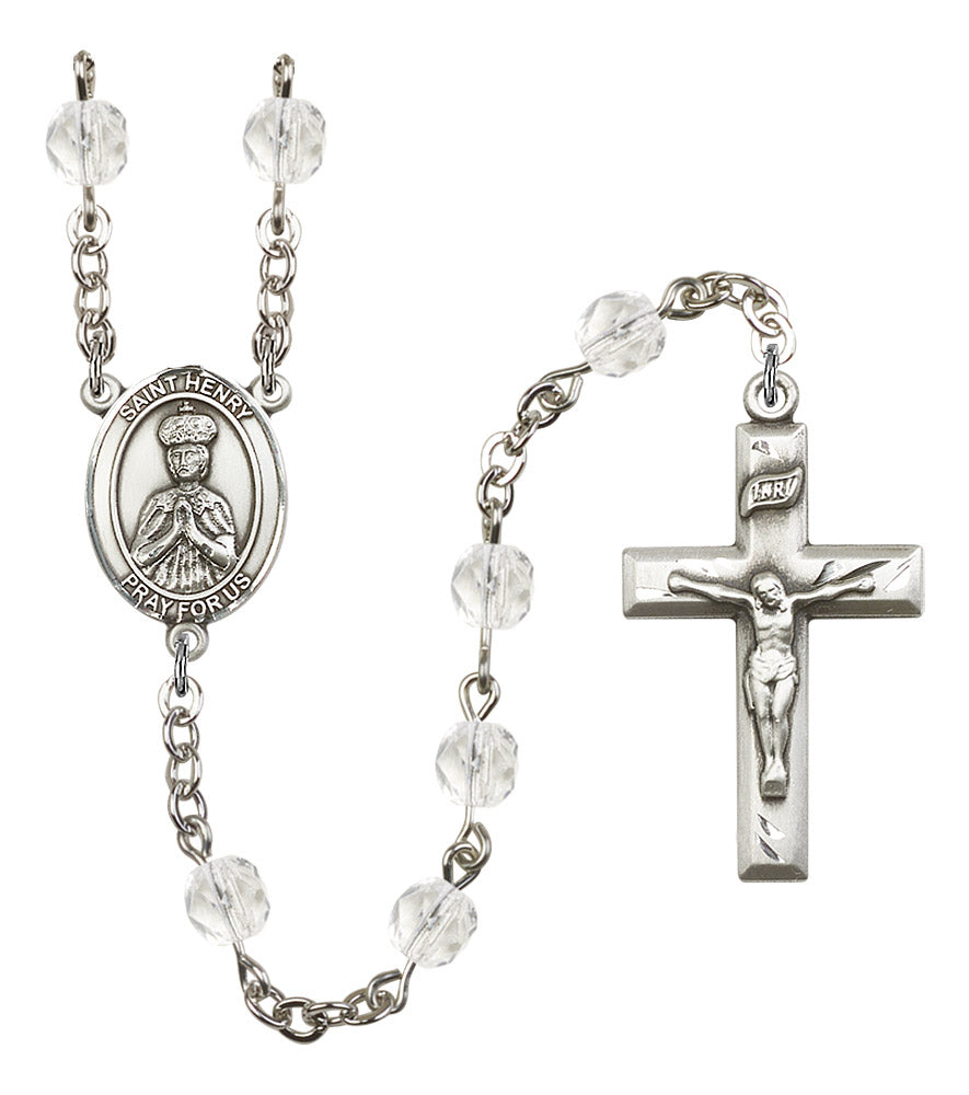 St. Henry Rosary, 6mm Fire Polished Crystal Beads, Silver Plate, # 16360