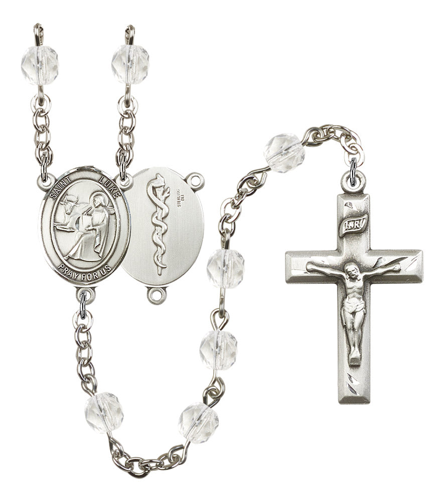 St. Luke Doctor's Rosary, 6mm Fire Polished Crystal Beads, Silver Plate, # 16387