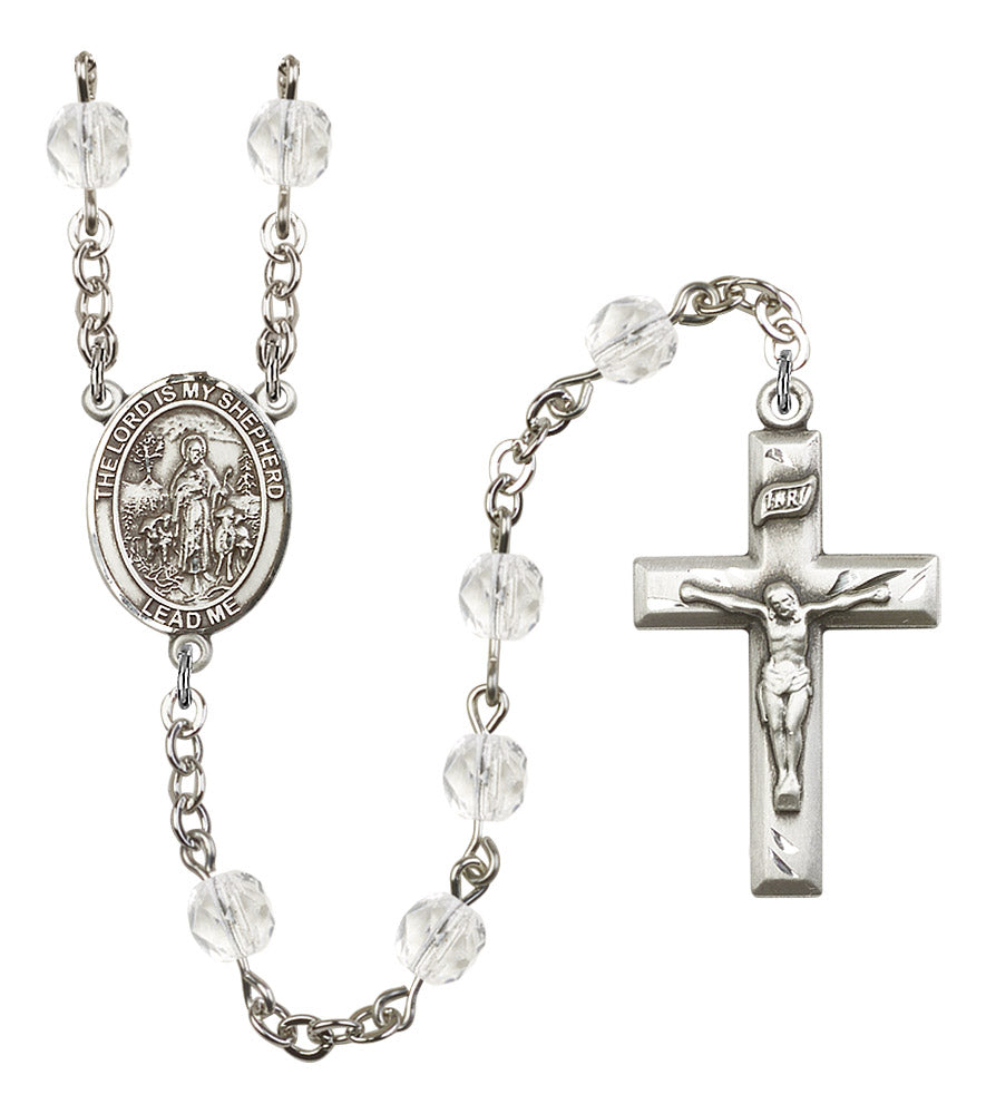 The Lord is my Shepherd Rosary, 6mm Fire Polished Crystal Beads, Silver Plate, # 16525
