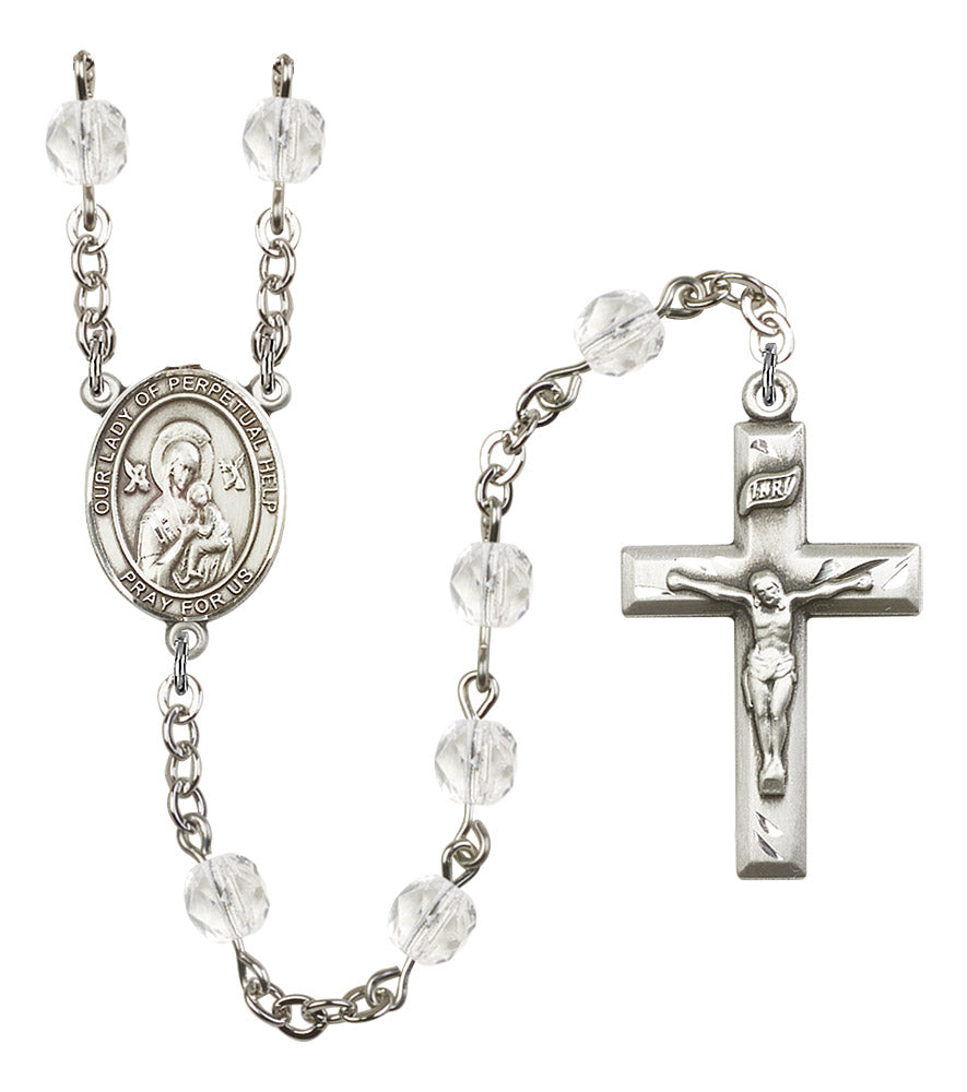 Our Lady of Perpetual Help Rosary, 6mm Fire Polished Crystal Beads, Silver Plate, # 16631