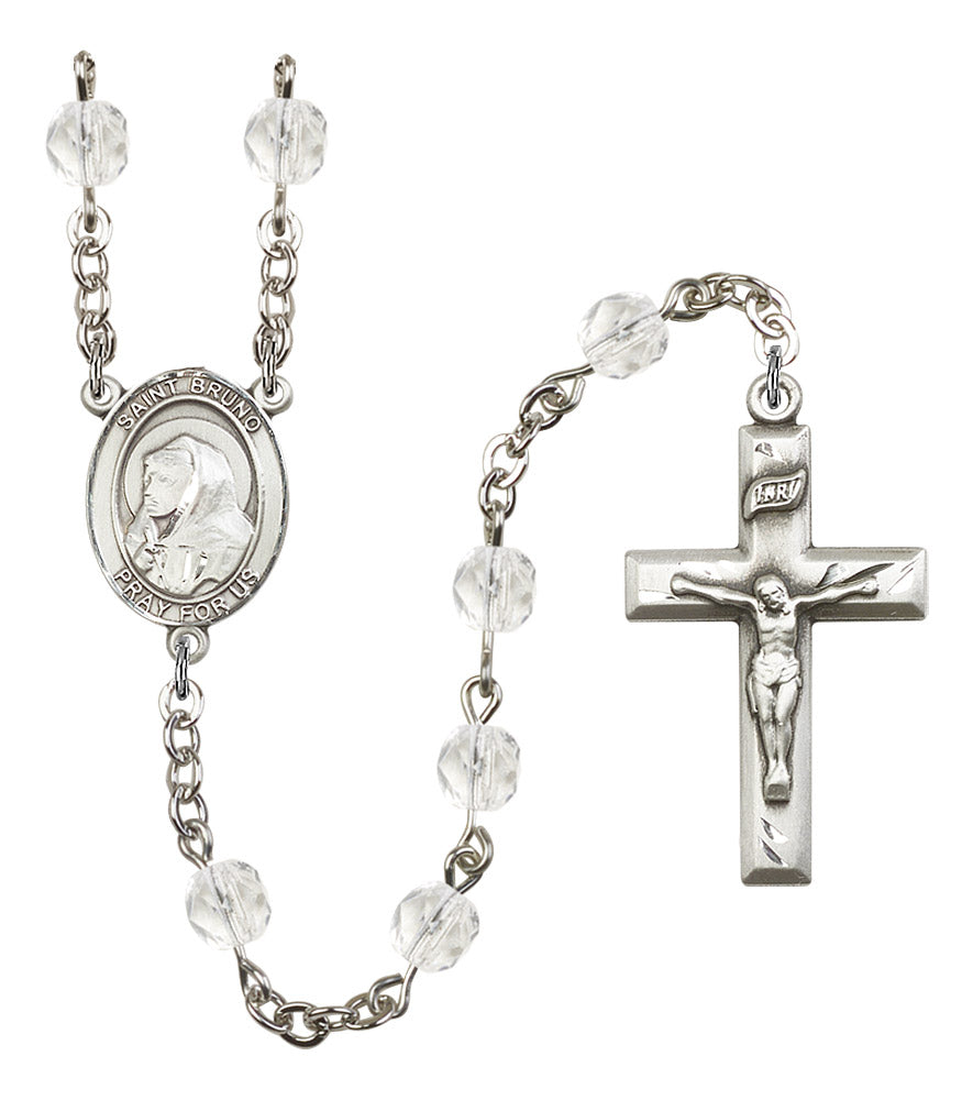 St. Bruno Rosary, 6mm Fire Polished Crystal Beads, Silver Plate, # 16679