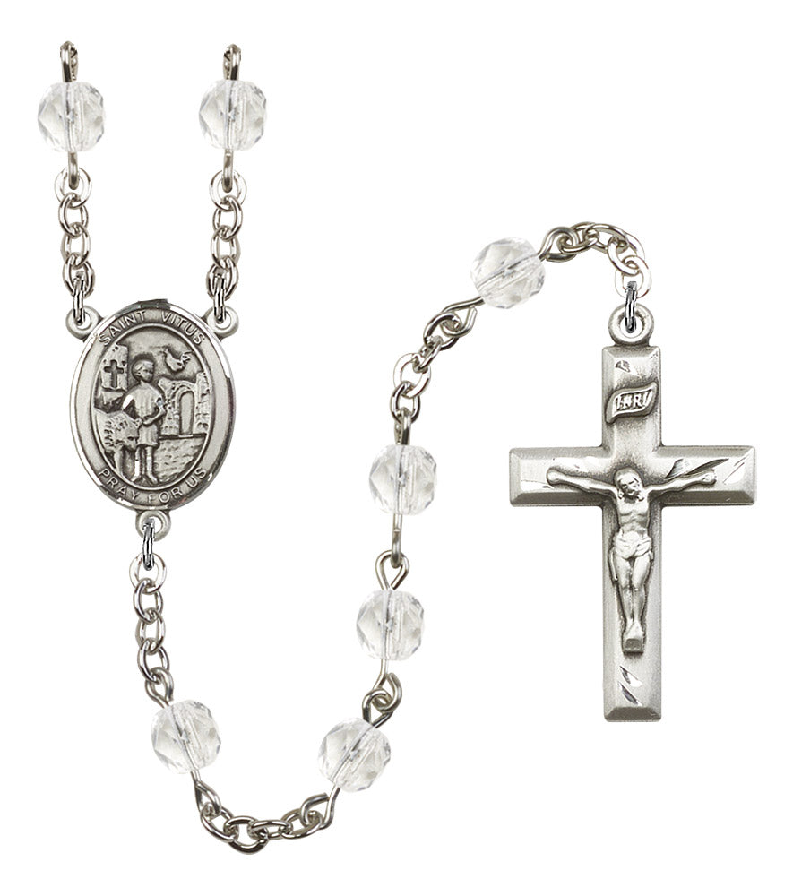 St. Vitus Rosary, 6mm Fire Polished Crystal Beads, Silver Plate, # 16804