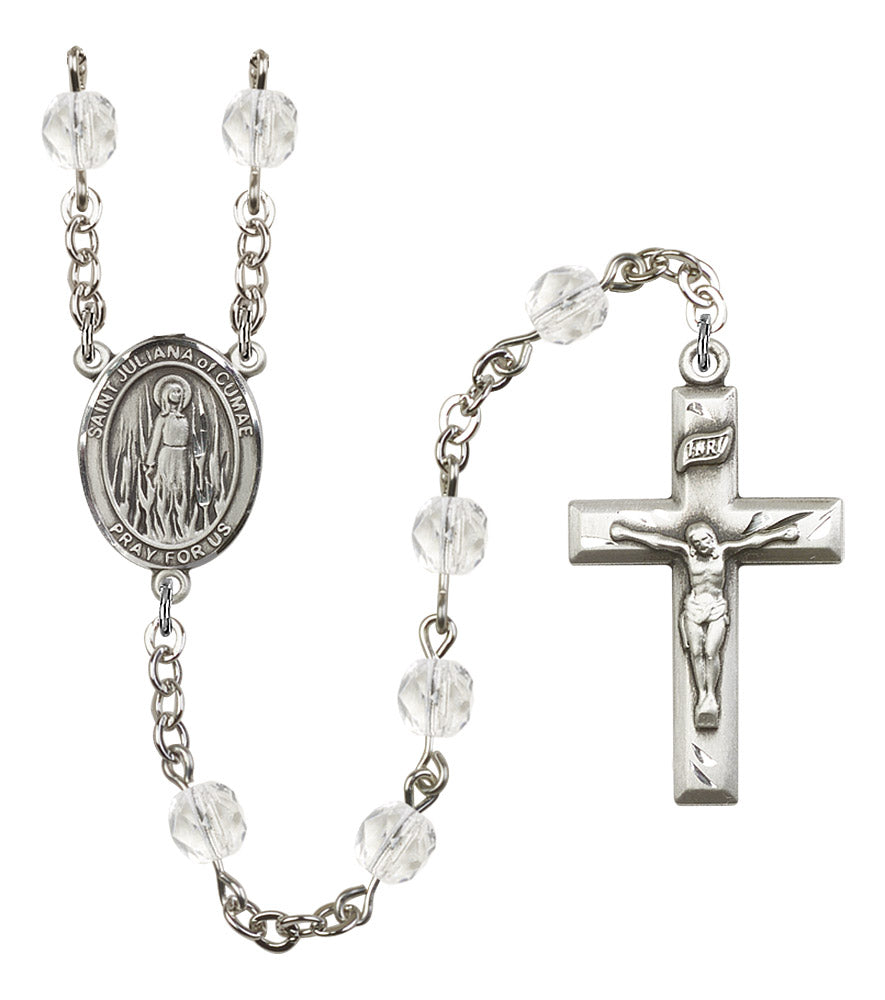 St. Juliana of Cumae Rosary, 6mm Fire Polished Crystal Beads, Silver Plate, # 16808
