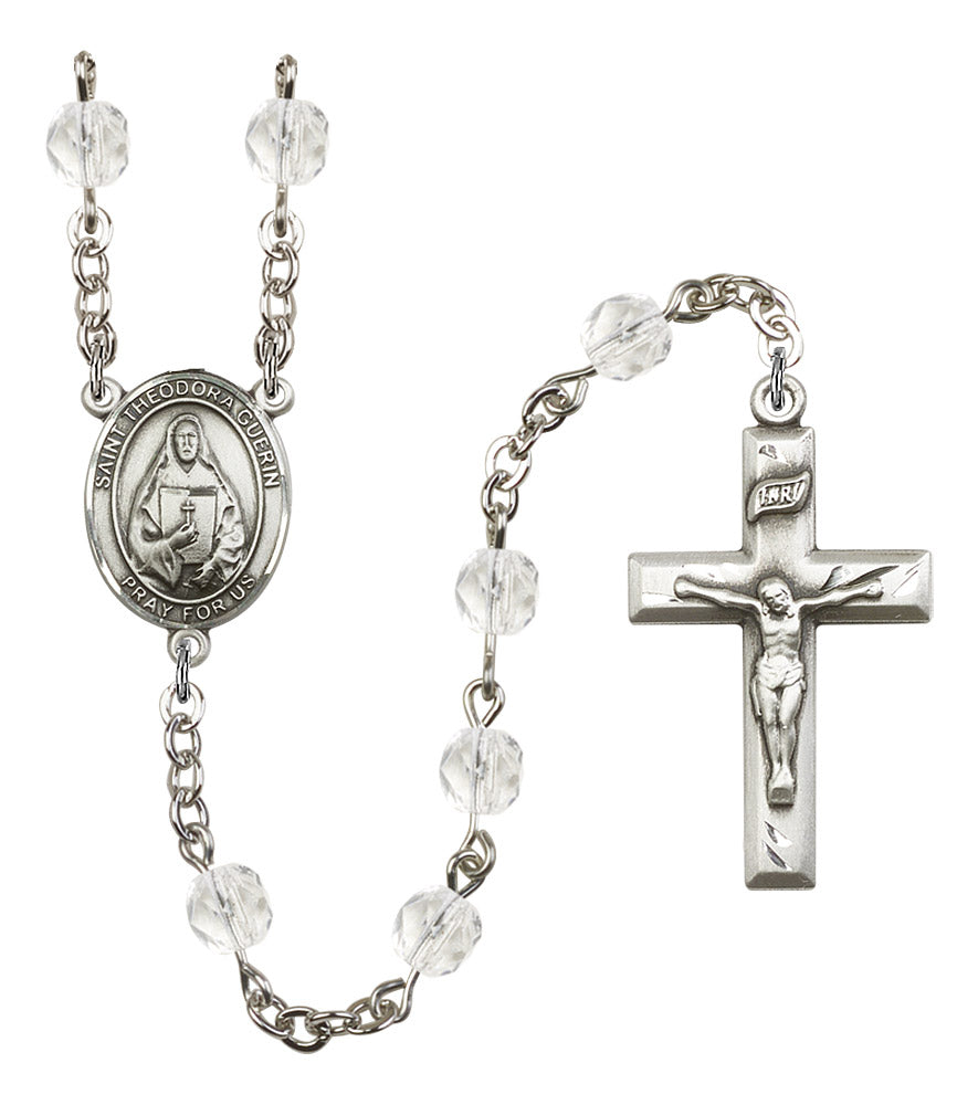 St. Theodora Rosary, 6mm Fire Polished Crystal Beads, Silver Plate, # 16818