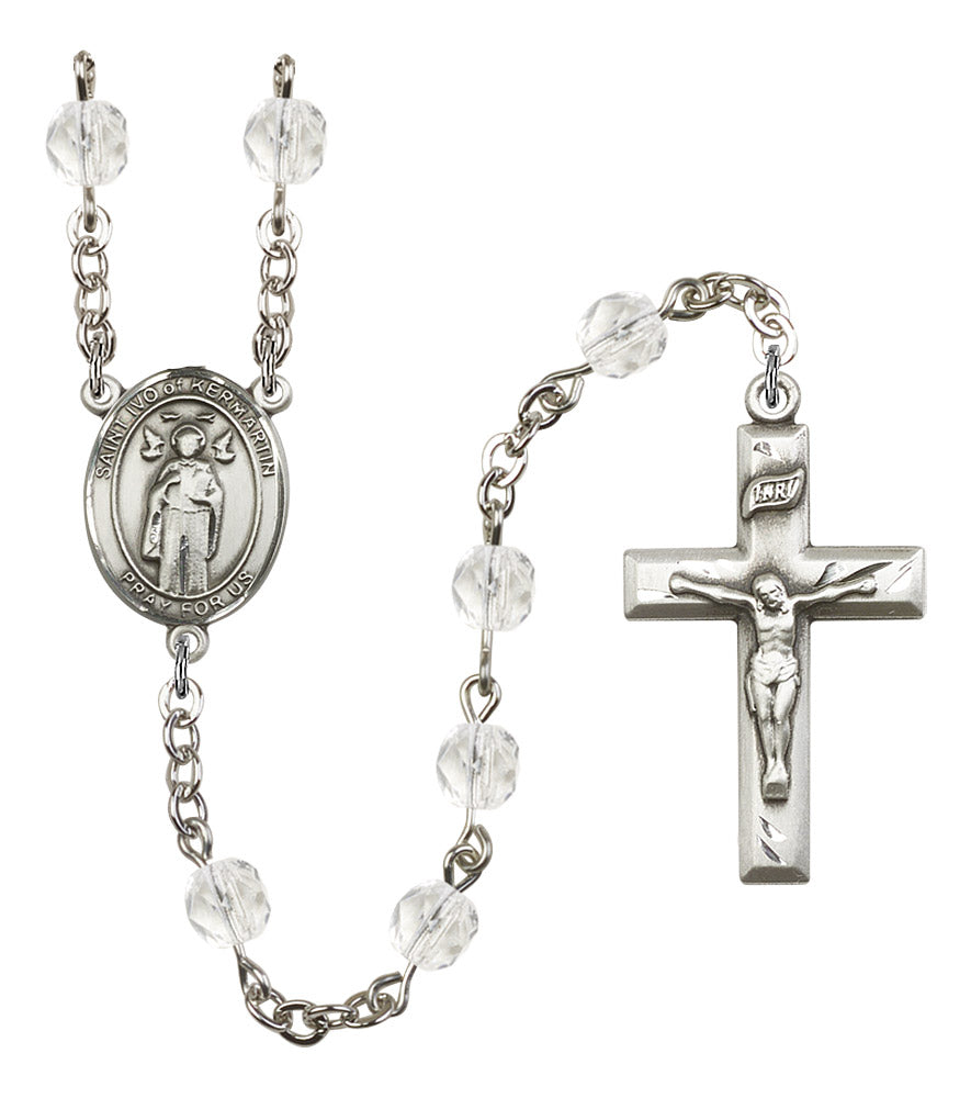 St. Ivo of Kelmartin Rosary, 6mm Fire Polished Crystal Beads, Silver Plate, # 16820