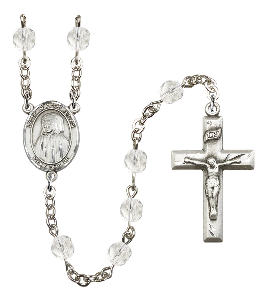 St. Jeanne Jugan Rosary, 6mm Fire Polished Crystal Beads, Silver Plate, # 16845
