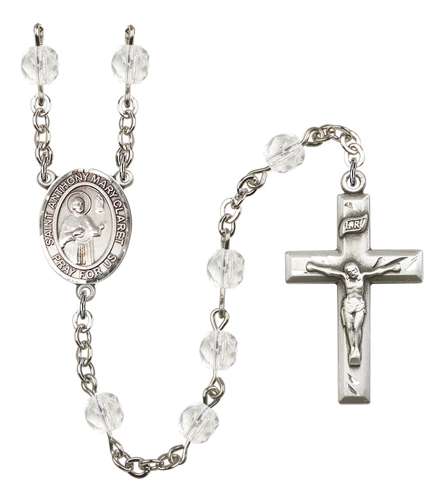 St. Anthony Mary Claret Rosary, 6mm Fire Polished Crystal Beads, Silver Plate, # 16854