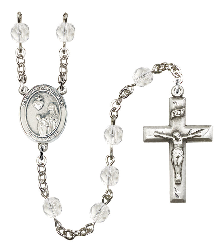 St. Margaret Mary Alacoque Rosary, 6mm Fire Polished Crystal Beads, Silver Plate, # 16859
