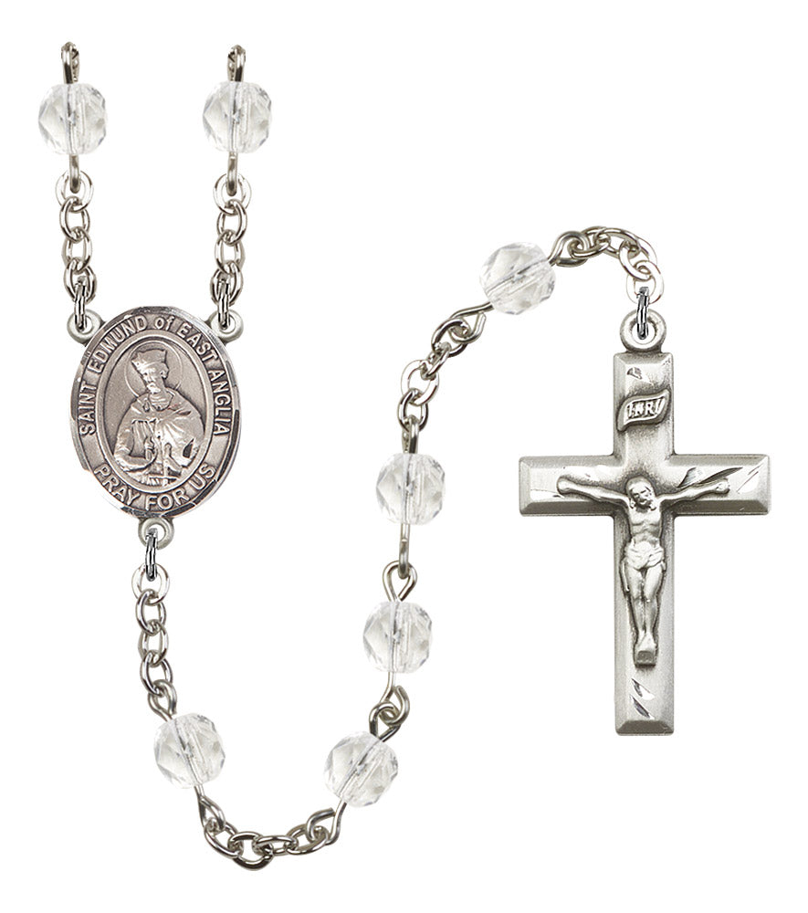 St. Edmund of East Anglia Rosary, 6mm Fire Polished Crystal Beads, Silver Plate, # 16882