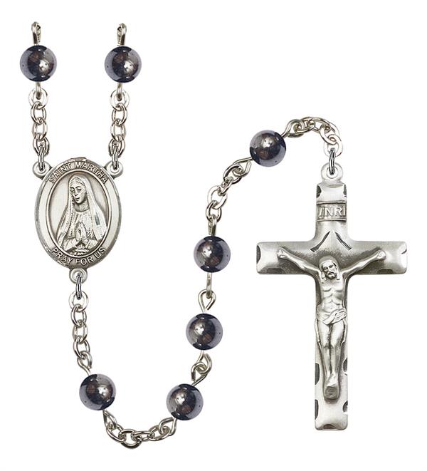 St. Martha Rosary, 6mm Hematite Beads, Silver Plate, # 10875