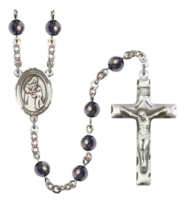 Blessed Caroline Gerhardinger Rosary, 6mm Hematite Beads, Silver Plate, # 11768
