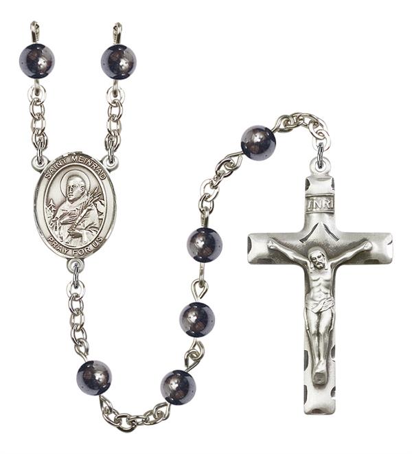 St. Meinrad of Einsiedeln Rosary, 6mm Hematite Beads, Silver Plate, # 11796