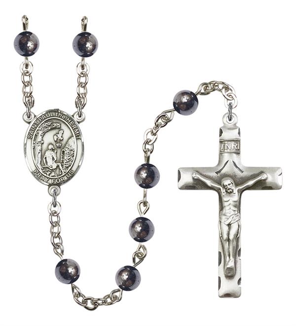 St. Paul the Hermit Rosary, 6mm Hematite Beads, Silver Plate, # 11888